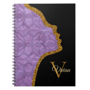 Mute Purple Black And Gold Glitter Face Notebook