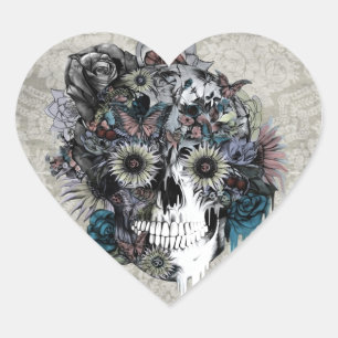 Mute, sunflower skull damask heart sticker