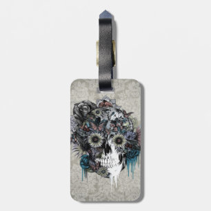 Mute, sunflower skull damask luggage tag