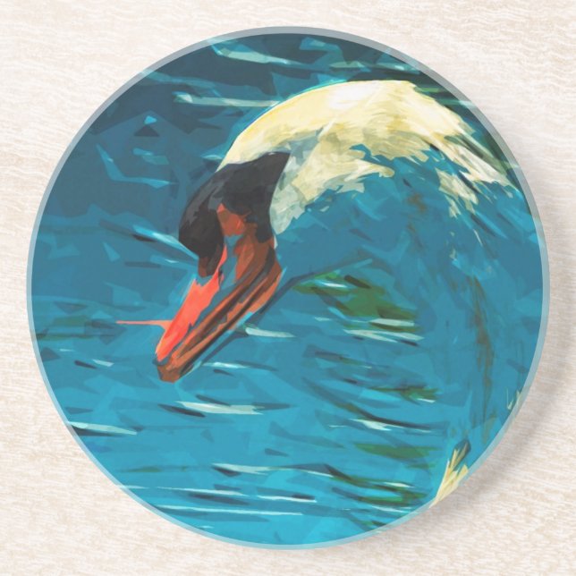 Mute Swan Abstract Impressionism Coaster (Front)