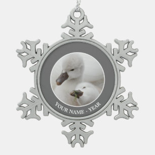 Mute Swan Cygnets Snowflake Pewter Christmas Ornament
