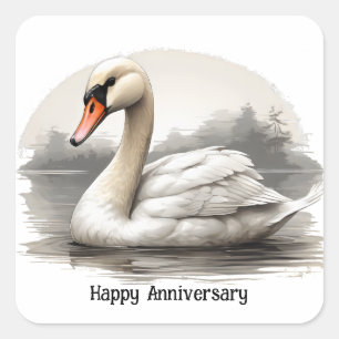 Mute swan in water square sticker