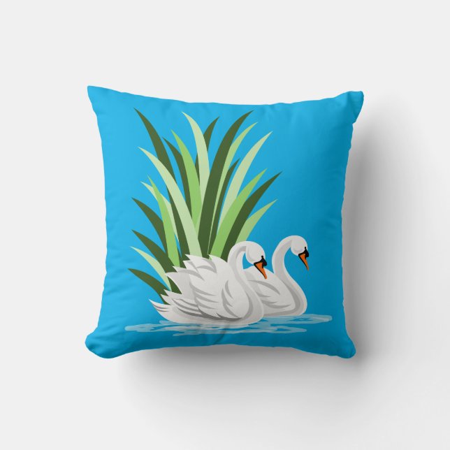 Mute Swan Pair On Water Cushion (Front)