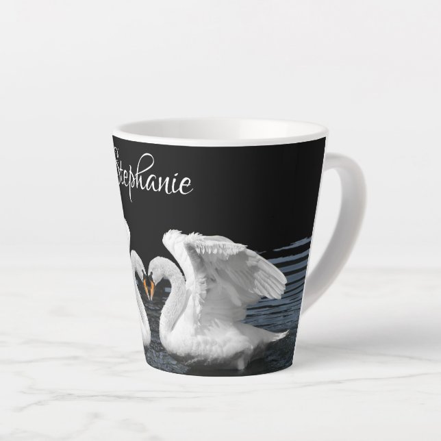 Mute White Swan Mirror Image Animal Photography Latte Mug (Right Angle)
