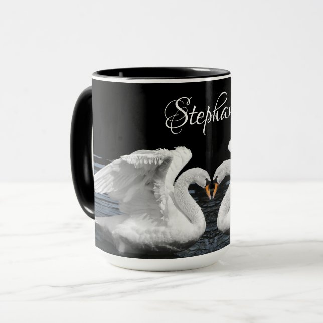 Mute White Swan Mirror Image Animal Photography Mug (Front Left)