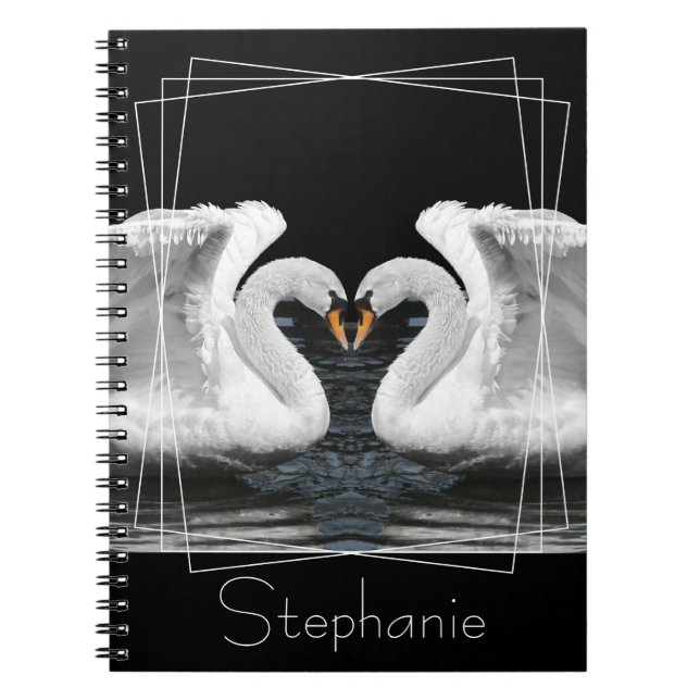 Mute White Swan Mirror Image Animal Photography Notebook (Front)