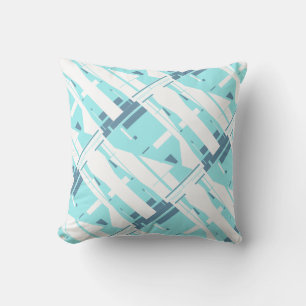 Muted Aqua on White Classical Diagonal Large Tiles Cushion