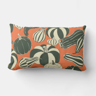 Muted Autumn Gourd Pattern Terracotta Pumpkin Lumbar Cushion