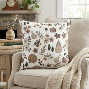 Muted Autumn Harvest Pumpkins and Foliage Cushion