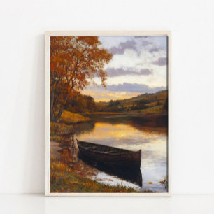 Muted Autumn River Painting, Moody Vintage Landsca Poster