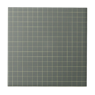 Muted Black & Pale Yellow Chequered Retro Pattern Ceramic Tile