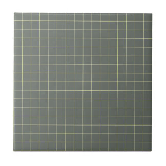 Muted Black & Pale Yellow Chequered Retro Pattern Ceramic Tile