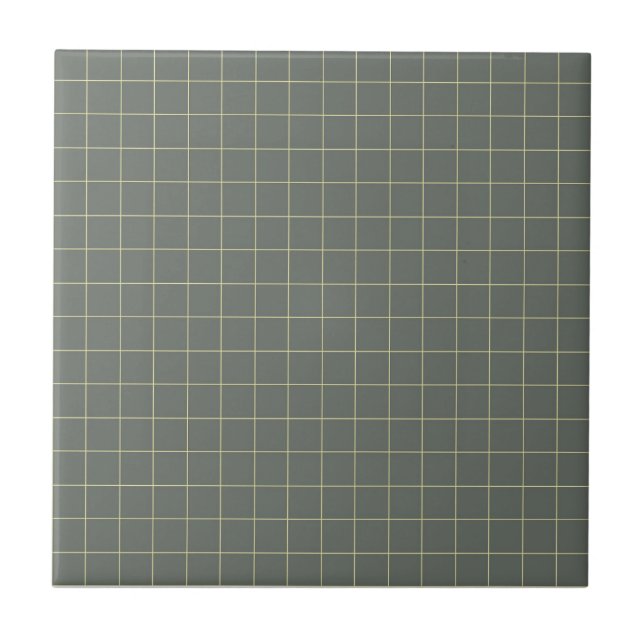 Muted Black & Pale Yellow Chequered Retro Pattern Ceramic Tile (Front)