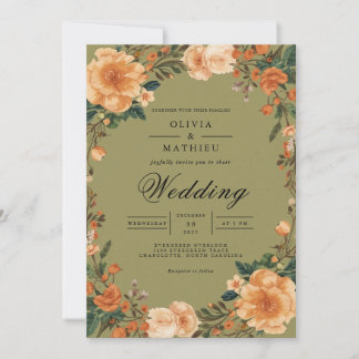 Muted Bloom Botanical Arch Wedding Invitation