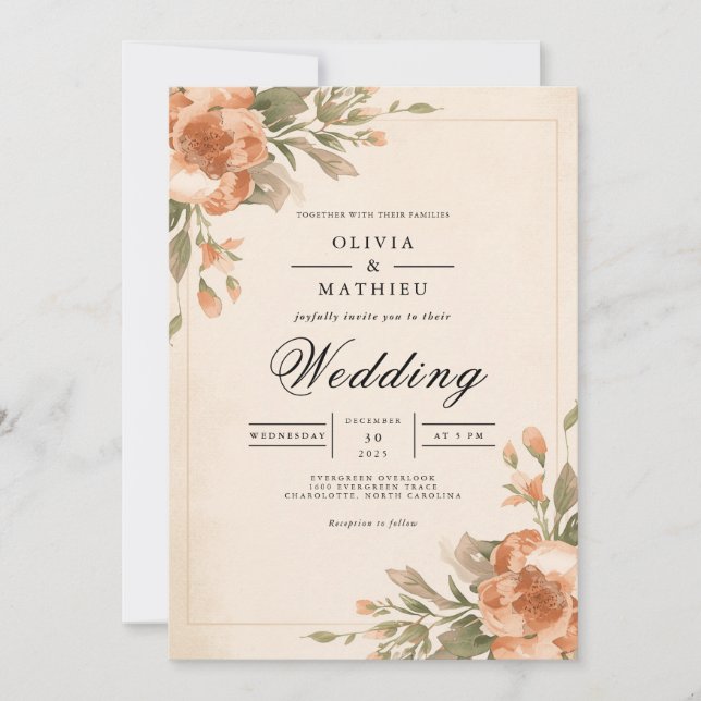 Muted Blossom Arch Flourish Wedding Invitation (Front)