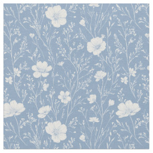 Muted Blue And White Wildflower Pattern Fabric