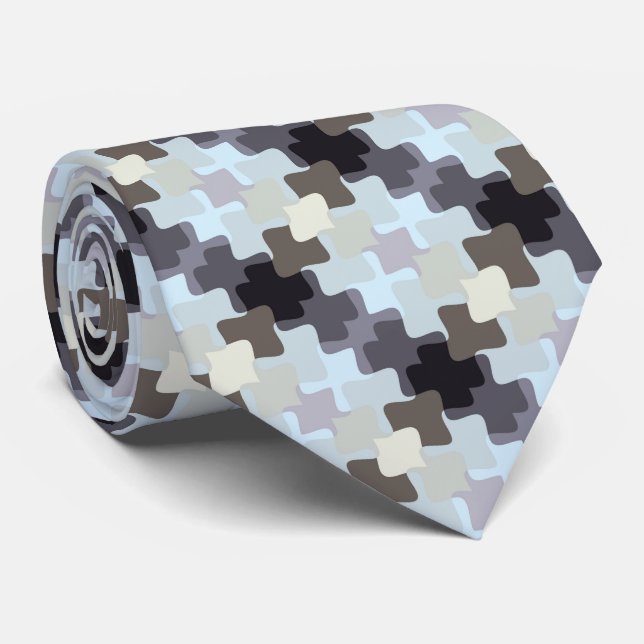 Muted Blue Beige Purple Pattern Tie (Rolled)