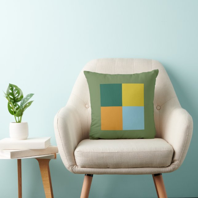 Muted Blue Green Yellow Orange Combination Cushion (Chair)