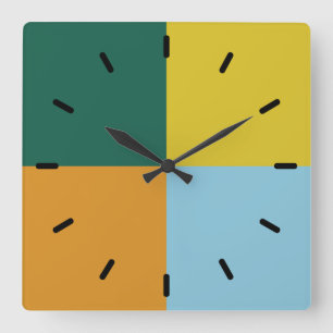 Muted Blue Green Yellow Orange Combination Square Wall Clock