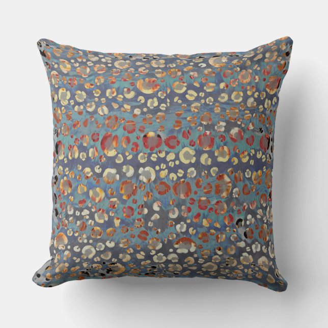 muted Blue Grey Orange Yellow Leopard Print Mosaic Cushion (Front)