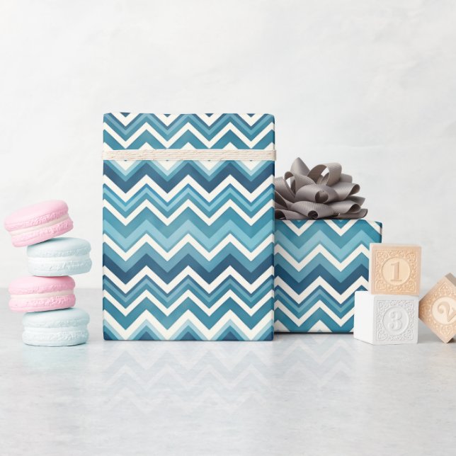 Muted Blue & Off White Chevron Wrapping Paper (Baby Shower)