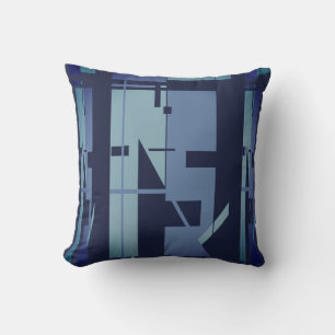 Muted Blue Teal Navy Southwest Art Mosaic Abstract Cushion