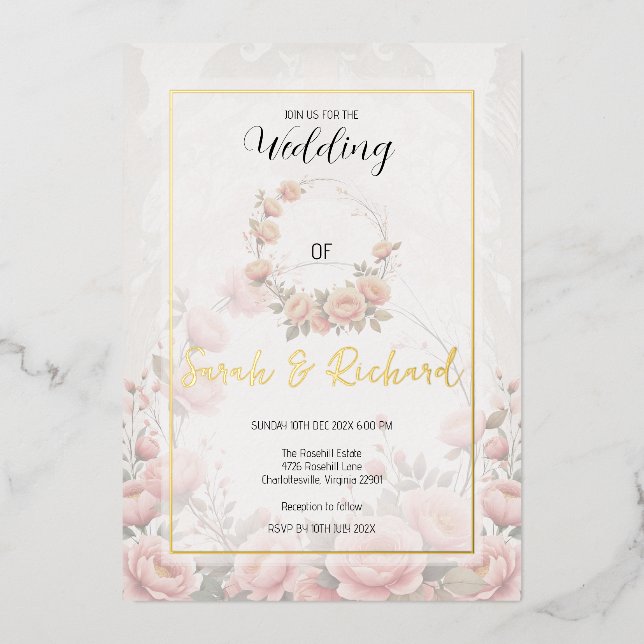 Muted Blush Floral Paper Garden Romantic Wedding (Front)