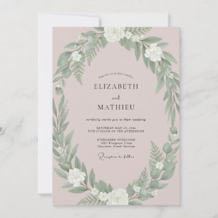Muted Blush Greenery Wedding Invitation