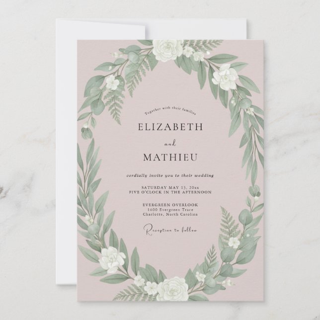 Muted Blush Greenery Wedding Invitation (Front)