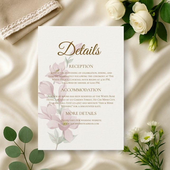 Muted Blush Magnolia Wedding Details Card (Creator Uploaded)