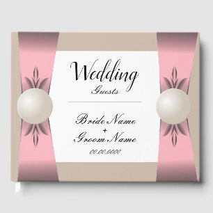 Muted Blush & Tan Pearl Ribbon Wedding Guest Book