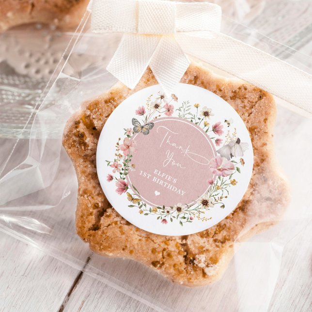 Muted Blush Wildflower Fairy Princess Birthday Classic Round Sticker (Creator Uploaded)