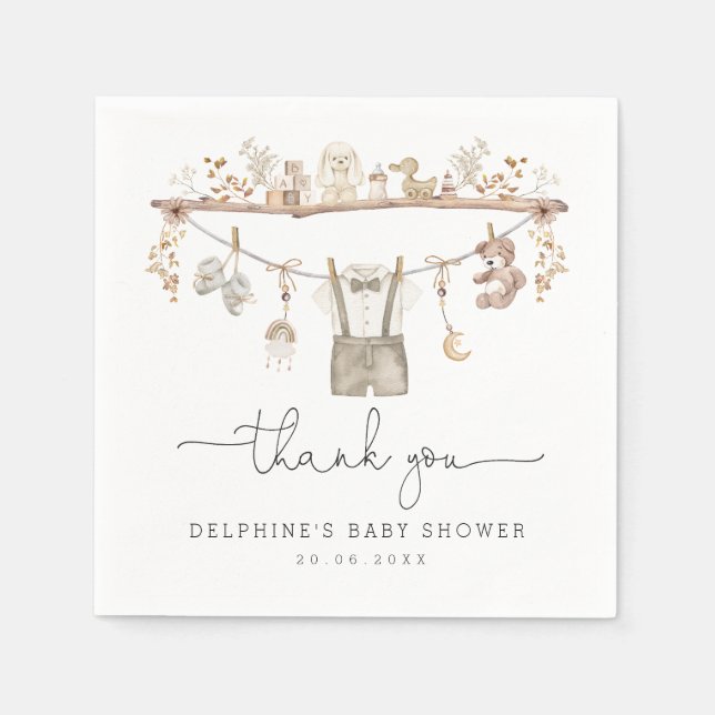 Muted Bohemian Baby Clothes Boy Baby Shower Napkin (Front)