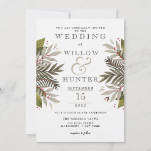 Muted Botanical Earth Colours Wedding Invitation