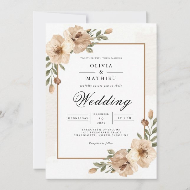 Muted Botanical Frame Wedding Invitation (Front)