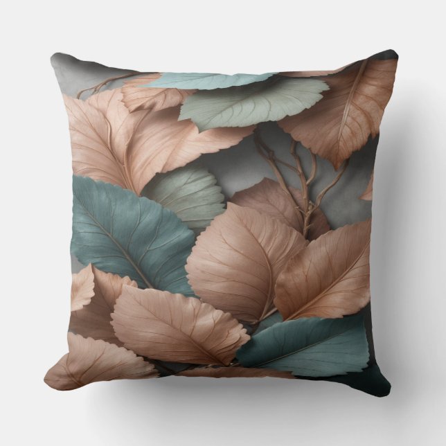 Muted Botanical Leaf Accent Throw Pillow (Front)