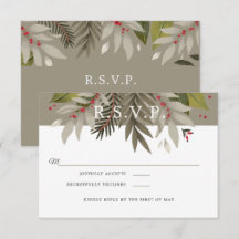 Muted Botanical |Moss Grey & Red | Wedding RSVP