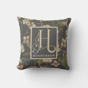 Muted Botanical Pattern Monogram H Cushion