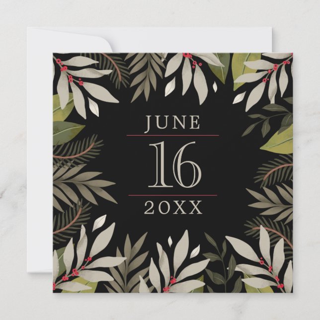 Muted Botanicals | Black | Save The Date Card (Front)