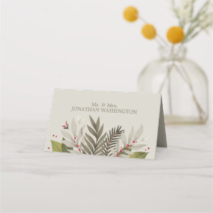 Muted Botanicals Theme   Tan  Wedding Place Card
