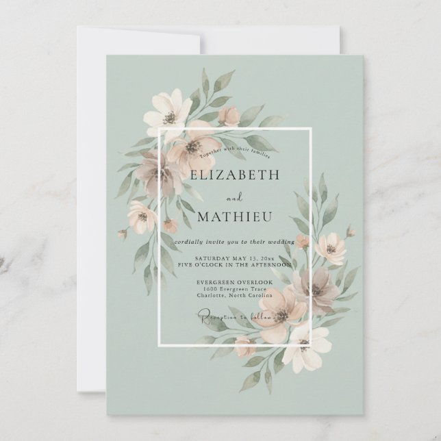 Muted Celadon Painted Wedding Invitation (Front)