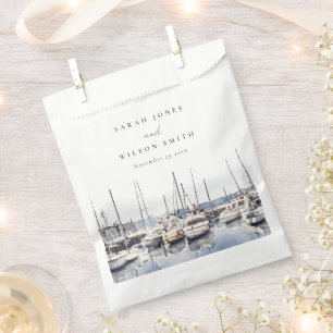 Muted Coastal Boats at Harbour Seascape Wedding Favour Bag