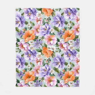 Muted Colorful Flowers Boho flower  Fleece Blanket