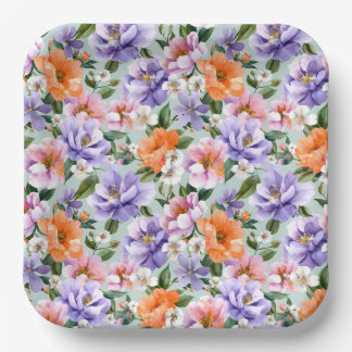 Muted Colorful Flowers Boho flower  Paper Plate
