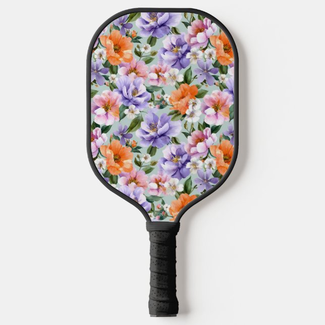 Muted Colorful Flowers Boho flower  Pickleball Paddle (Front)