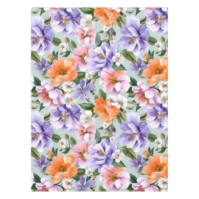 Muted Colorful Flowers Boho flower  Tablecloth (Front)