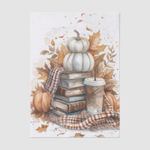 Muted coloured fall themed books and pumpkins tissue paper