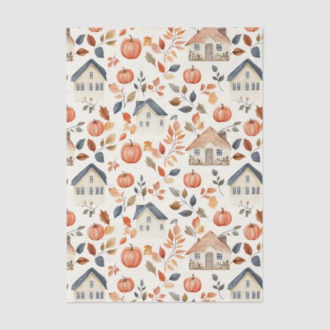 Muted coloured fall themed  tissue paper (Front)