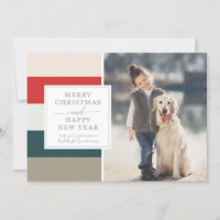 Muted Colourful Stripes Merry Christmas Photo Card