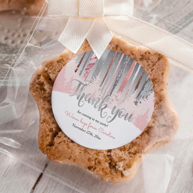 Muted Colours Snow Forest Winter Birthday Classic Round Sticker (Creator Uploaded)